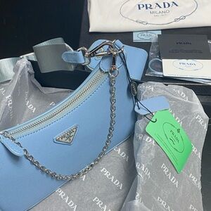 Prada Light Blue Leather Shoulder Bag